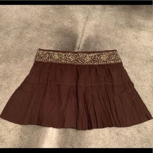 BCBG MAXAZRIA small brown gold beaded boho skirt